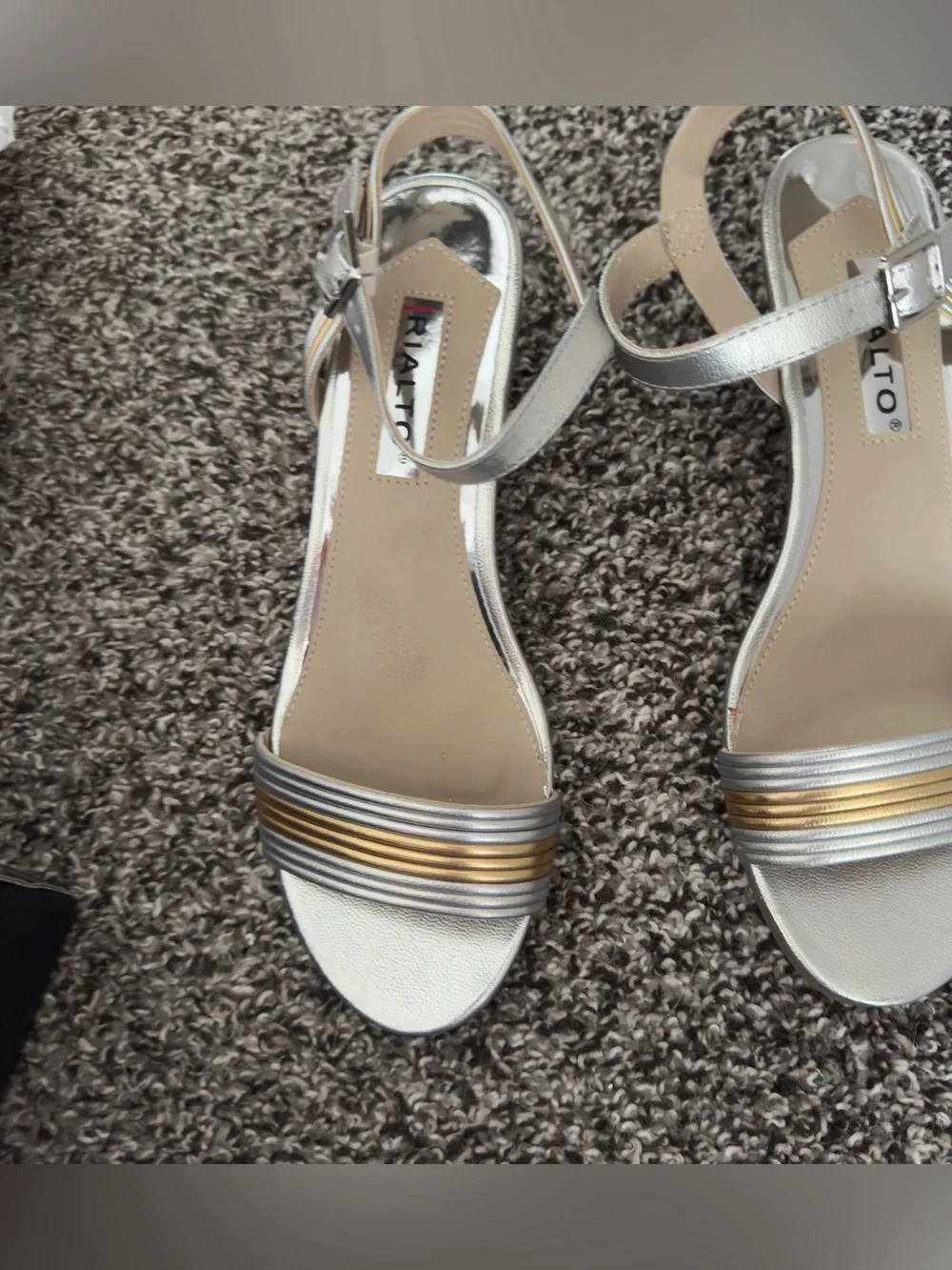 Rialto Silver and Gold Strappy Wedge Sandals